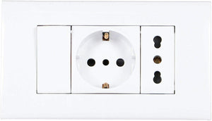 PLACCA PLACCHETTA 3 POSTI COMPLETA 1 INTERRUTTORE PRESA SHUKO BIPASSO