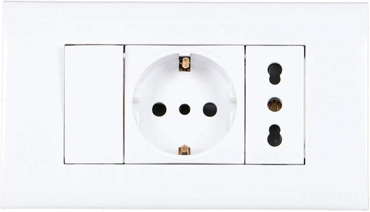PLACCA PLACCHETTA 3 POSTI COMPLETA 1 INTERRUTTORE PRESA SHUKO BIPASSO