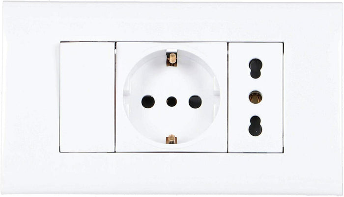 PLACCA PLACCHETTA 3 POSTI COMPLETA 1 INTERRUTTORE PRESA SHUKO BIPASSO