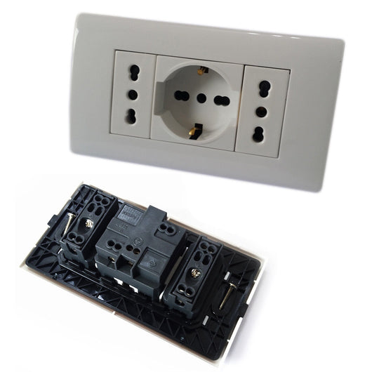 PLACCA PLACCHETTA 3 POSTI COMPLETA 2 PRESE BIPASSO 1 PRESA SHUKO INCASSO 504