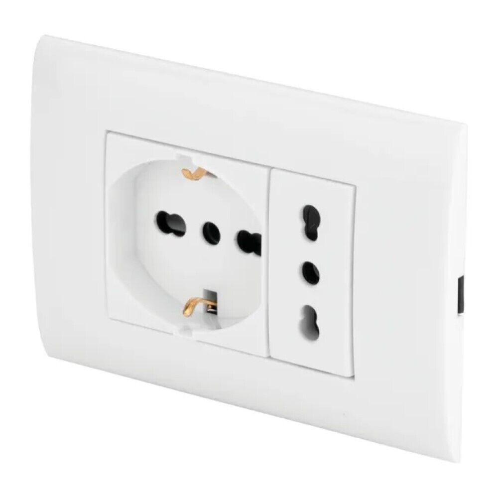 PLACCA PLACCHETTA 3 POSTI COMPLETA 2 PRESE BIPASSO E SCHUKO INCASSO LK40-3