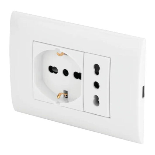 PLACCA PLACCHETTA 3 POSTI COMPLETA 2 PRESE BIPASSO E SCHUKO INCASSO LK40-3