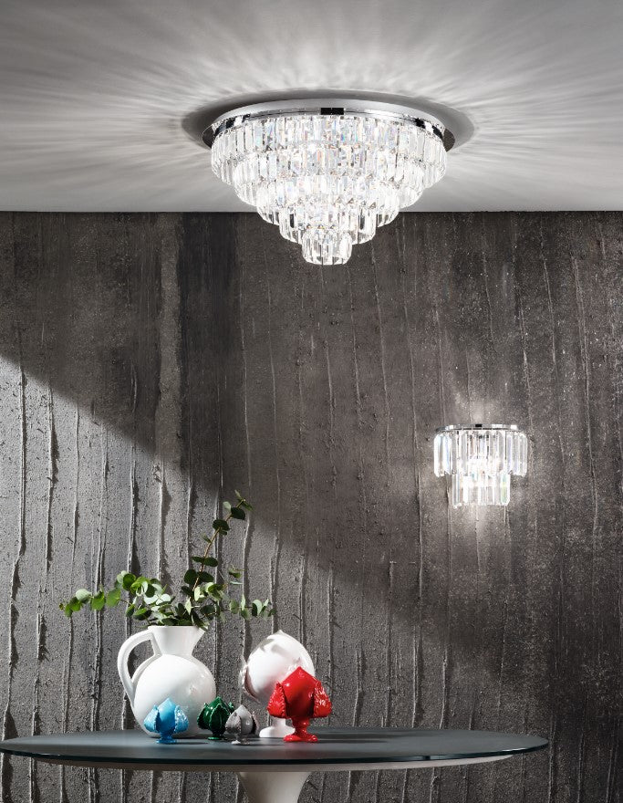 PLAFONIERA CASTLE 12 LUCI ATTACCO G9 MEDIA SILVER D.60CM