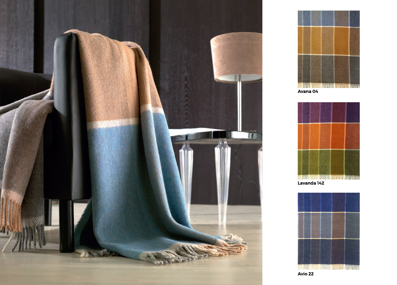 Plaid in Pura Lana Con Frange Modello Bismark - 130x180 cm - Avio 22