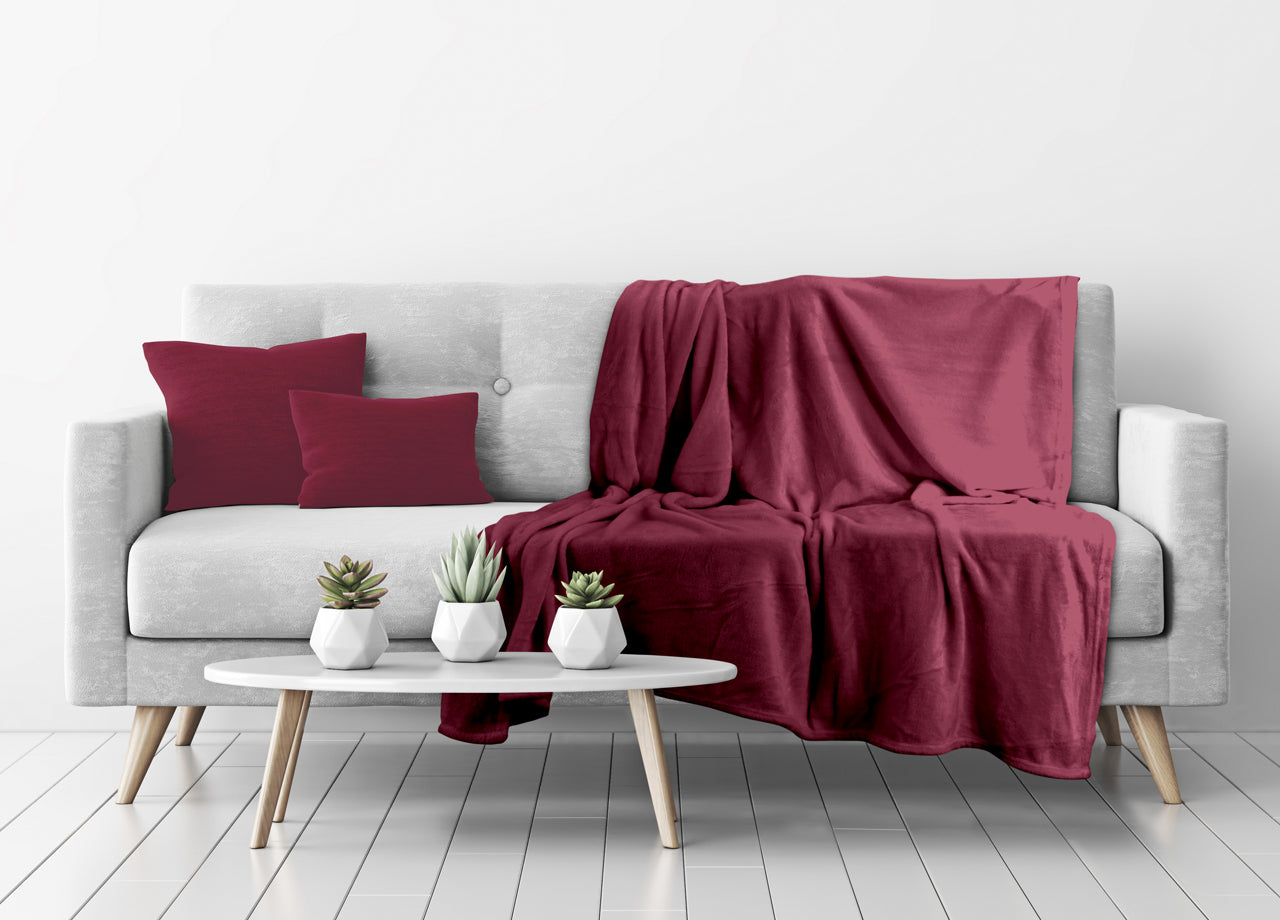 Morbido Plaid Coperta Pile Per Divano Singolo Matrimoniale Tinta Unita Bordeaux - 1 Piazza - Bordeaux