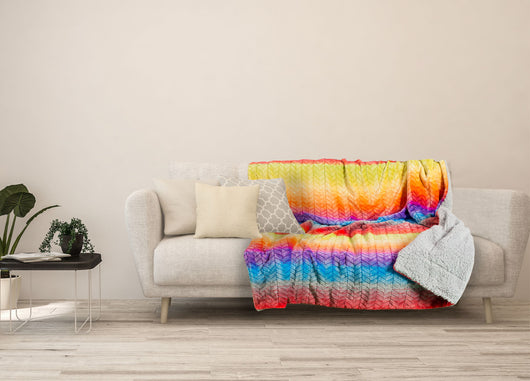 Plaid Coperta Divano Multicolore Retro Agnellato Pelliccia Sherpa Inverno Caldo - 1 Piazza - Multicolore