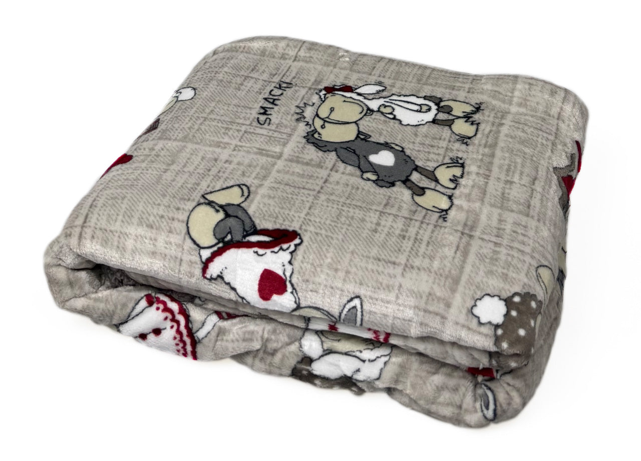 Plaid Morbido Stampato Coperta Calda Inverno Divano Sherpa Disegno Pecorelle - Singolo - Pecorelle