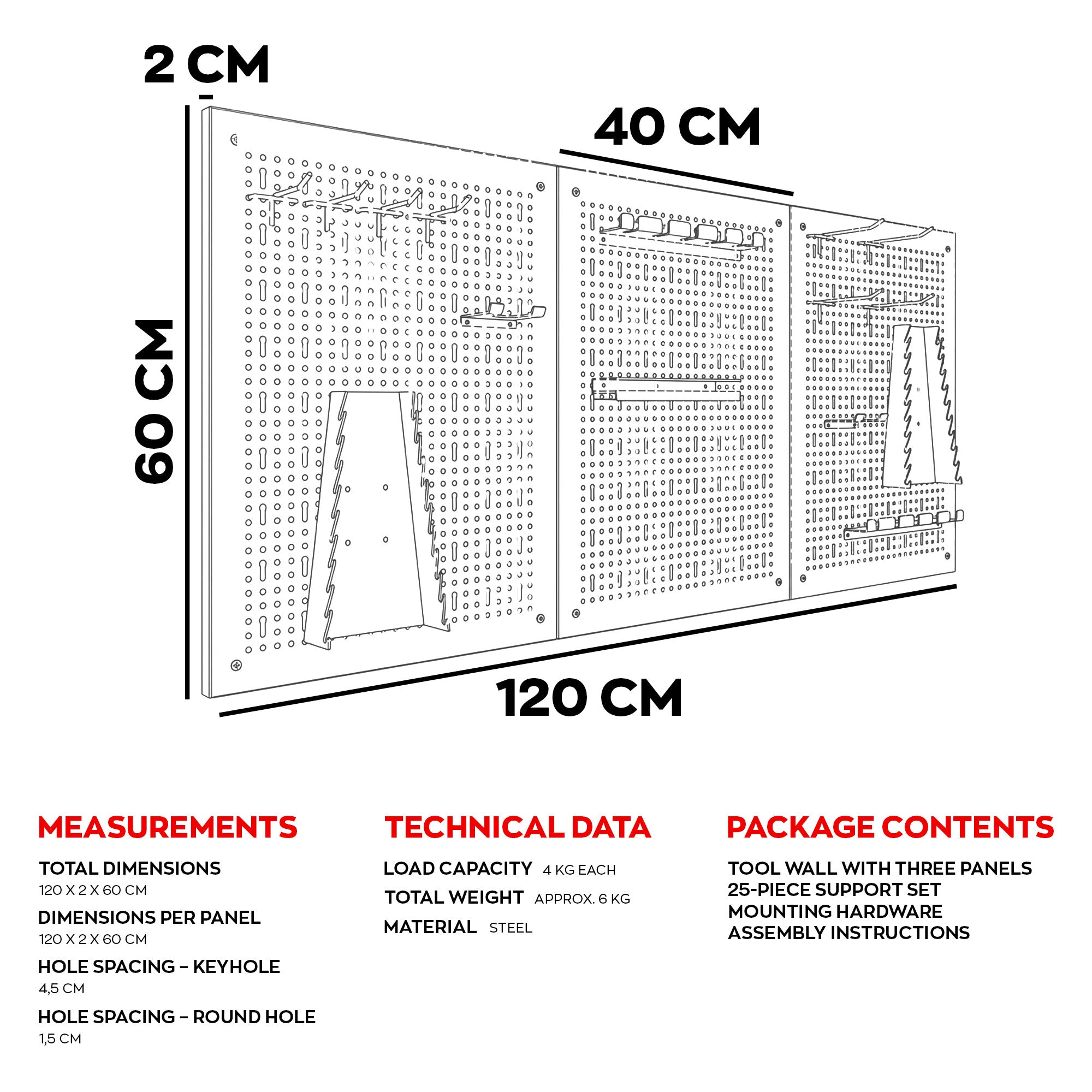 Planner - Pannello forato per appendere attrezzi, scaffale da parete da officina