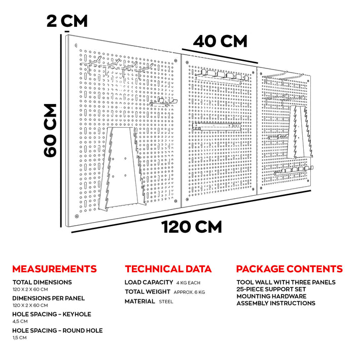 Planner - Pannello forato per appendere attrezzi, scaffale da parete da officina