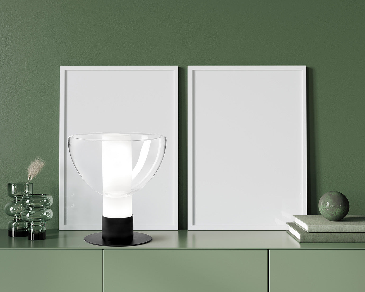 PLATO LAMPADA DA TAVOLO 2 LUCI ATTACCO G9  IN METALLO NERO E VETRO SOFFIATO