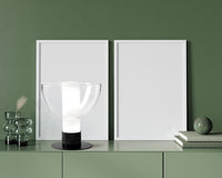 PLATO LAMPADA DA TAVOLO 2 LUCI ATTACCO G9  IN METALLO NERO E VETRO SOFFIATO