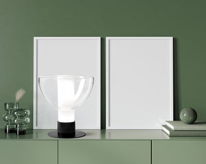 PLATO LAMPADA DA TAVOLO 2 LUCI ATTACCO G9  IN METALLO NERO E VETRO SOFFIATO