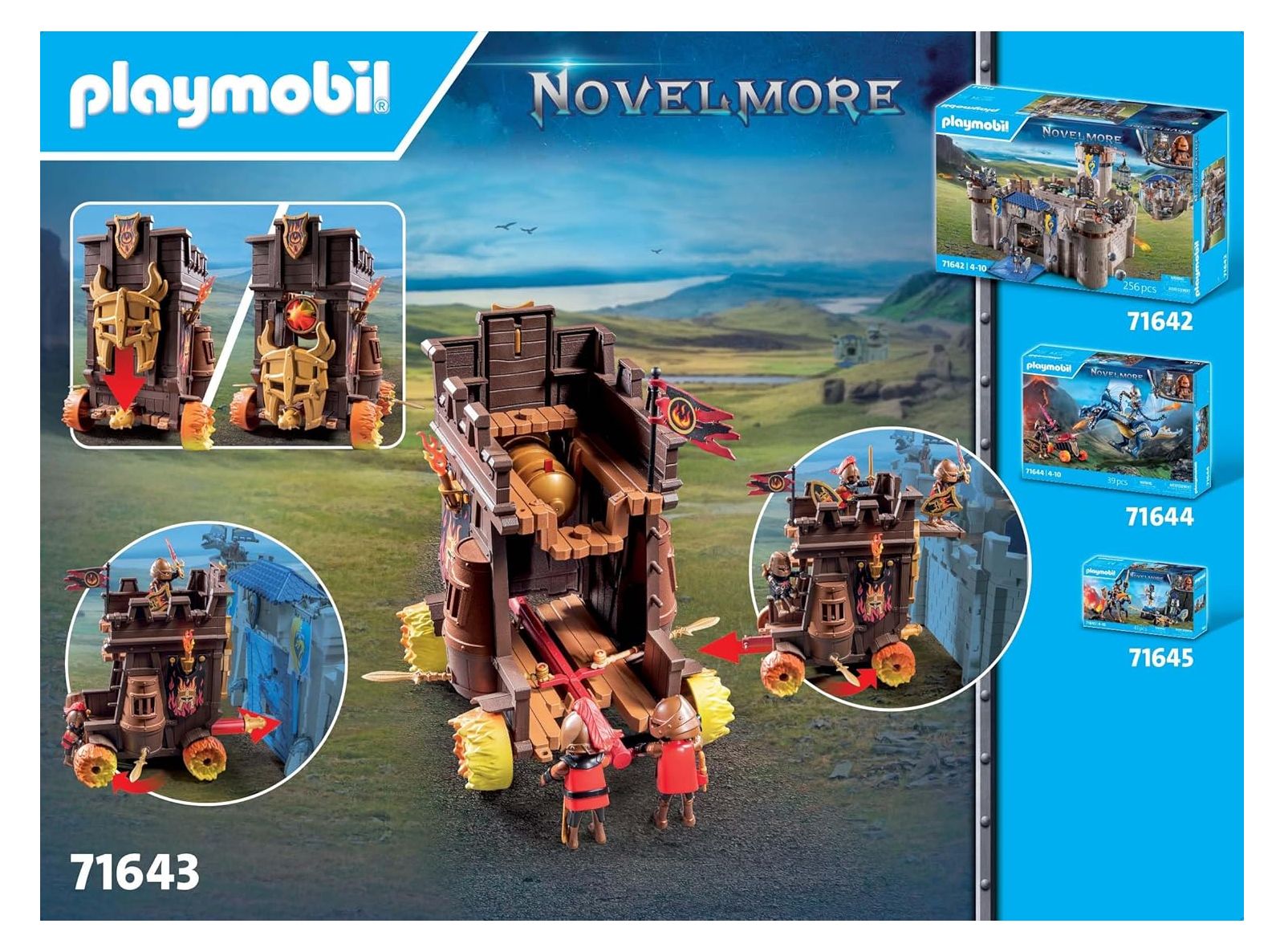 PLAYMOBIL Novelmore 71643 Carro d'Assalto con Cannone 3 Cavalieri Guerrieri di Burnham Accessori per Battaglie anni 4-10