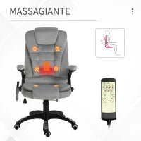 Sedia da Ufficio con Funzione Massaggiante e Altezza Regolabile, in PU, 67x67x116-126 cm, Grigio