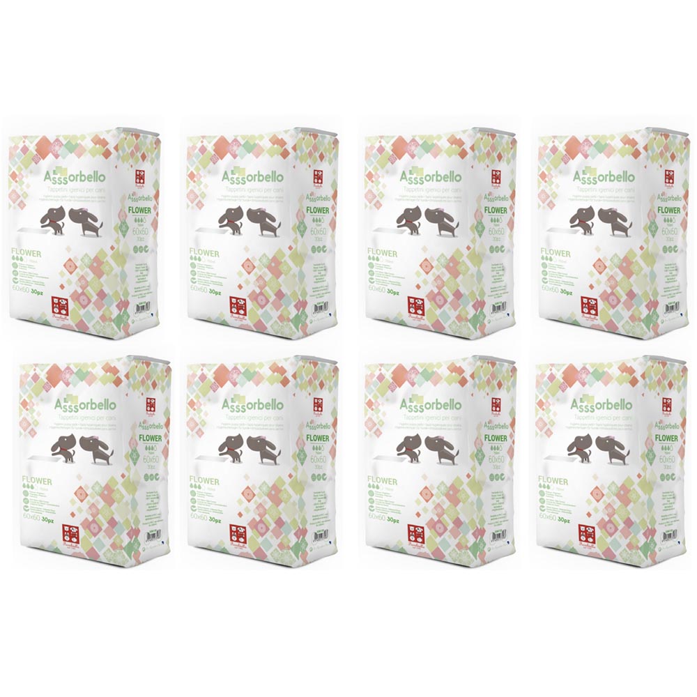 Multipack 8 confezioni assorbello tappetini igienici flower per cani 60x60