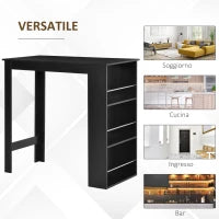 Bancone da Cucina Tavolo Alto con 3 Mensole in Legno, Tavolo da Bar Cucina Arredamento Moderno Casa e Bar, 112x57x106cm, Nero