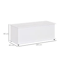 Panca Contenitore Multiuso in Legno Truciolare con Coperchio Apribile, per Camera e Ingresso, 100x40x40cm, Bianco