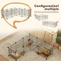 Recinto per Animali Modulabile con 12 Pannelli 35x35 cm e Bordi Arrotondati, in Metallo e ABS, 140x70x35 cm, Nero
