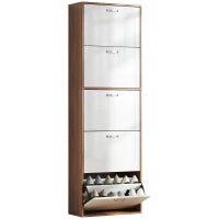 Scarpiera Slim a 5 Livelli con 2 Ripiani per Livello, in MDF, 60x28x189 cm, Bianco e Marrone