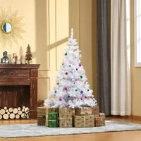 Albero di Natale Bianco 150cm con Addobbi e 680 Rami, Albero di Natale Innevato Artificiale in PVC