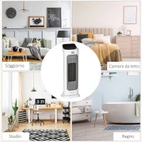 Stufetta Elettrica Oscillante con Telecomando, Temperatura Regolabile e Timer, Potenza 1000W/2000W, 17.6x13.7x50cm, Bianco