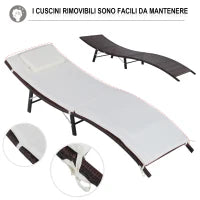 Lettini Prendisole Richiudibili con Cuscini Rimovibili e Tavolino Pieghevole, Set 3 Pz in Rattan, Crema