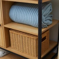 Appendiabiti in Acciaio e Legno Stile Industriale con Scarpiera e Ripiani, 80x40x180cm