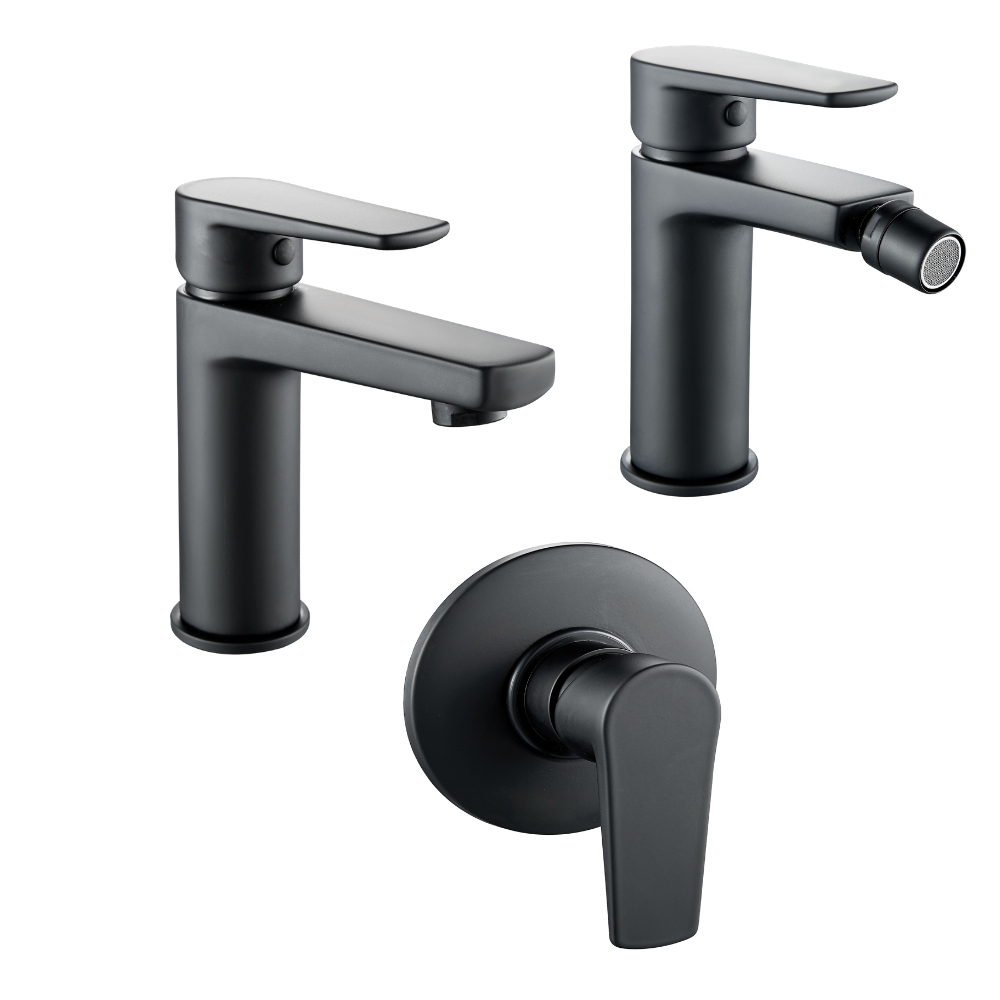 Tris rubinetti miscelatori bidet lavabo doccia incasso linea africa nero opaco