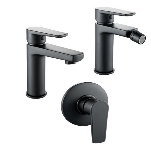 Tris rubinetti miscelatori bidet lavabo doccia incasso linea africa nero opaco