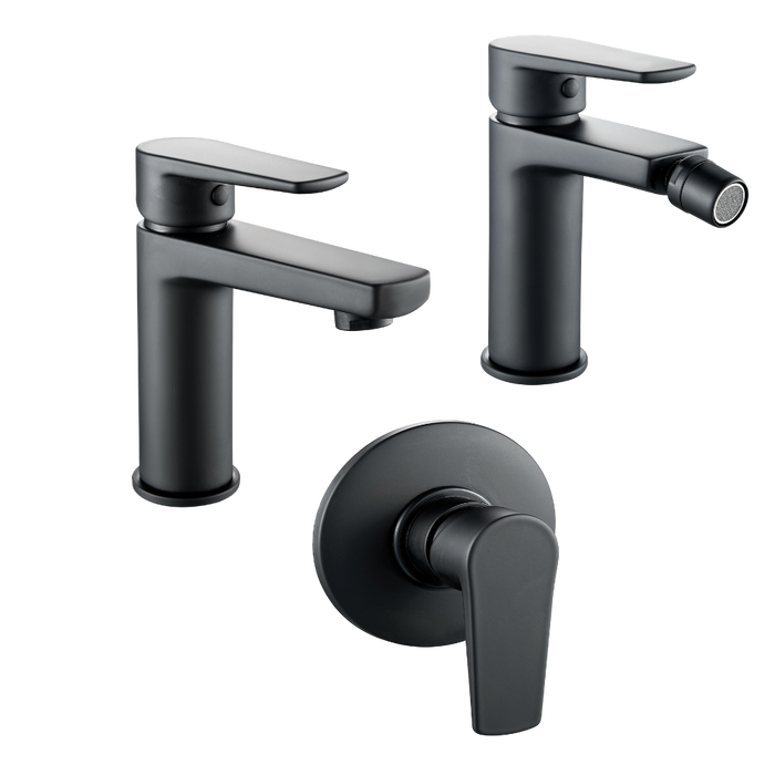 Tris rubinetti miscelatori bidet lavabo doccia incasso linea africa nero opaco