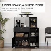 Credenza da Cucina in Legno per Microonde con Armadietti, Mensole e Cassetto, 90x40x120 cm, Nero
