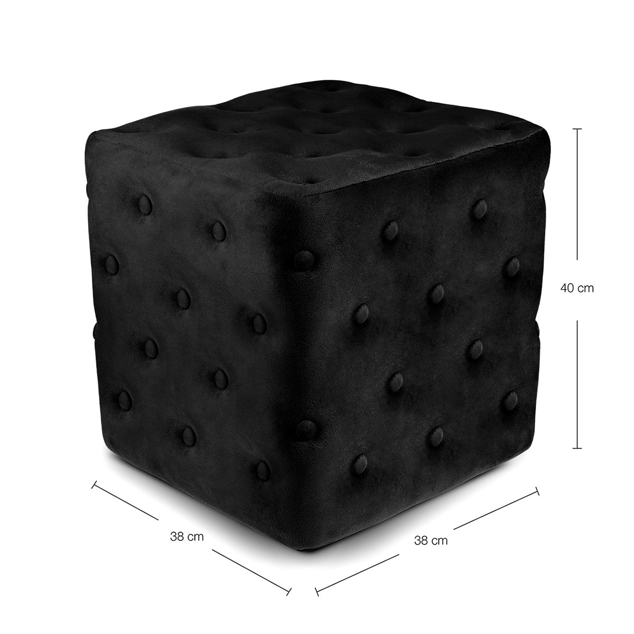 Pouf poggiapiedi quadrato, pouf divano in velluto nero mod.Otto