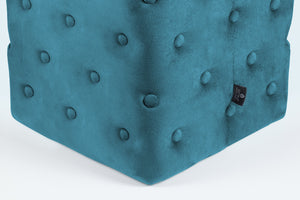 Pouf poggiapiedi quadrato, pouf divano in velluto blu petrolio mod.Otto