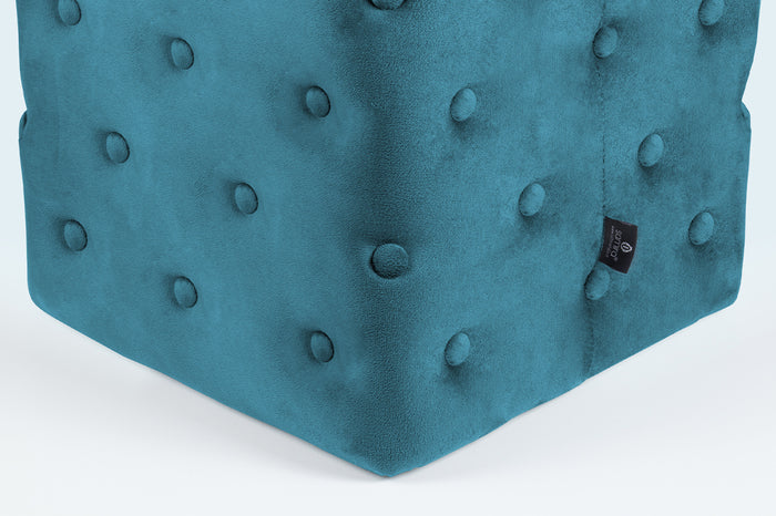 Pouf poggiapiedi quadrato, pouf divano in velluto blu petrolio mod.Otto