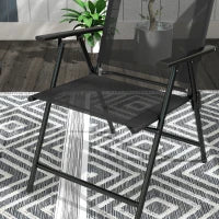 Set Bistrò da Giardino 3 Pezzi con 2 Sedie e Tavolino Rotondo Pieghevole, Piano in Vetro Temperato, Metallo Epossidico Tessuto a Maglia