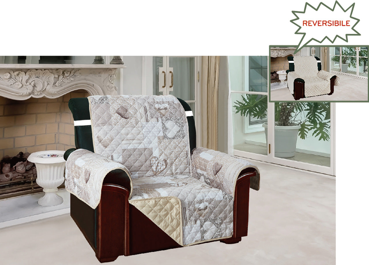 Copridivano E Copripoltrona Trapuntato Reversibile Modello Kino Colore Beige - Poltrona - Beige