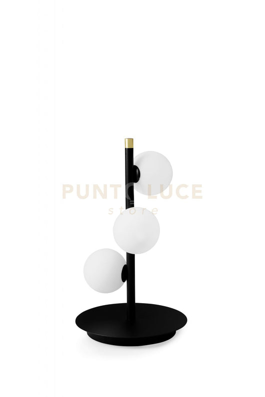 POMI' LAMPADA DA TAVOLO 3 LUCI NERO E PARTICOLARI ORO ATTACCO G9