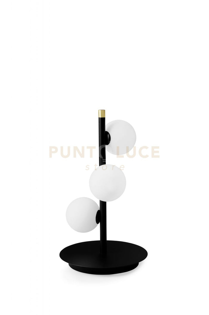 POMI' LAMPADA DA TAVOLO 3 LUCI NERO E PARTICOLARI ORO ATTACCO G9