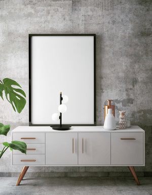 POMI' LAMPADA DA TAVOLO 3 LUCI NERO E PARTICOLARI ORO ATTACCO G9