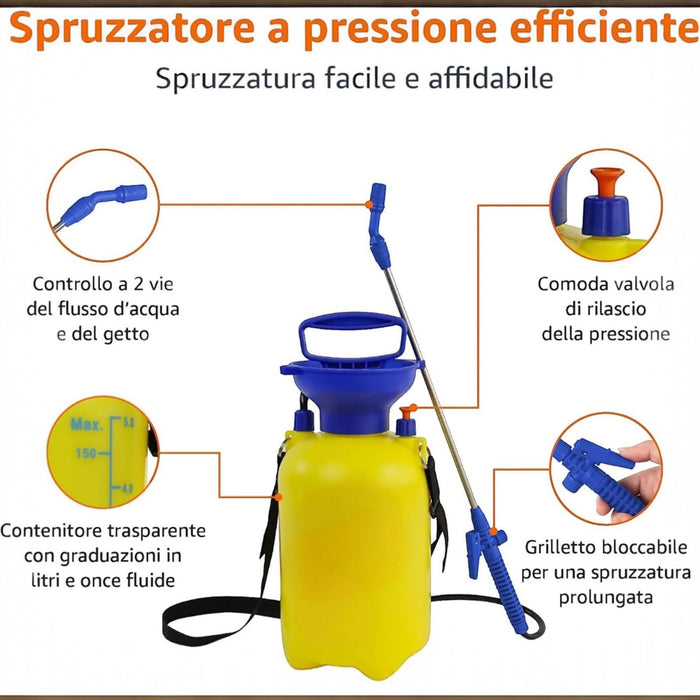 POMPA A SPALLA MANUALE 5 LT IRRORATRICE NEBULIZZATORE SPRUZZINO GIARDINO G840603