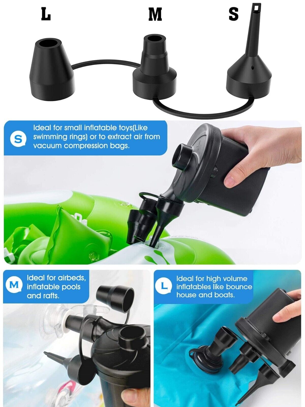 POMPA ELETTRICA 12V AUTO PER CANOTTI MATERASSINI GONFIA E SGONFIA 600 L/MIN