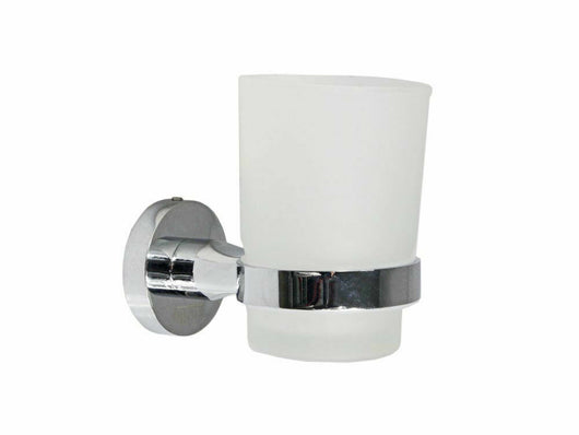 PORTA SPAZZOLINO DA DENTI MONTAGGIO MURO BAGNO CON BICCHIERE IN VETRO IN ACCIO