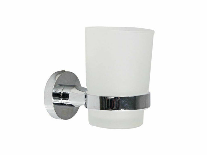 PORTA SPAZZOLINO DA DENTI MONTAGGIO MURO BAGNO CON BICCHIERE IN VETRO IN ACCIO