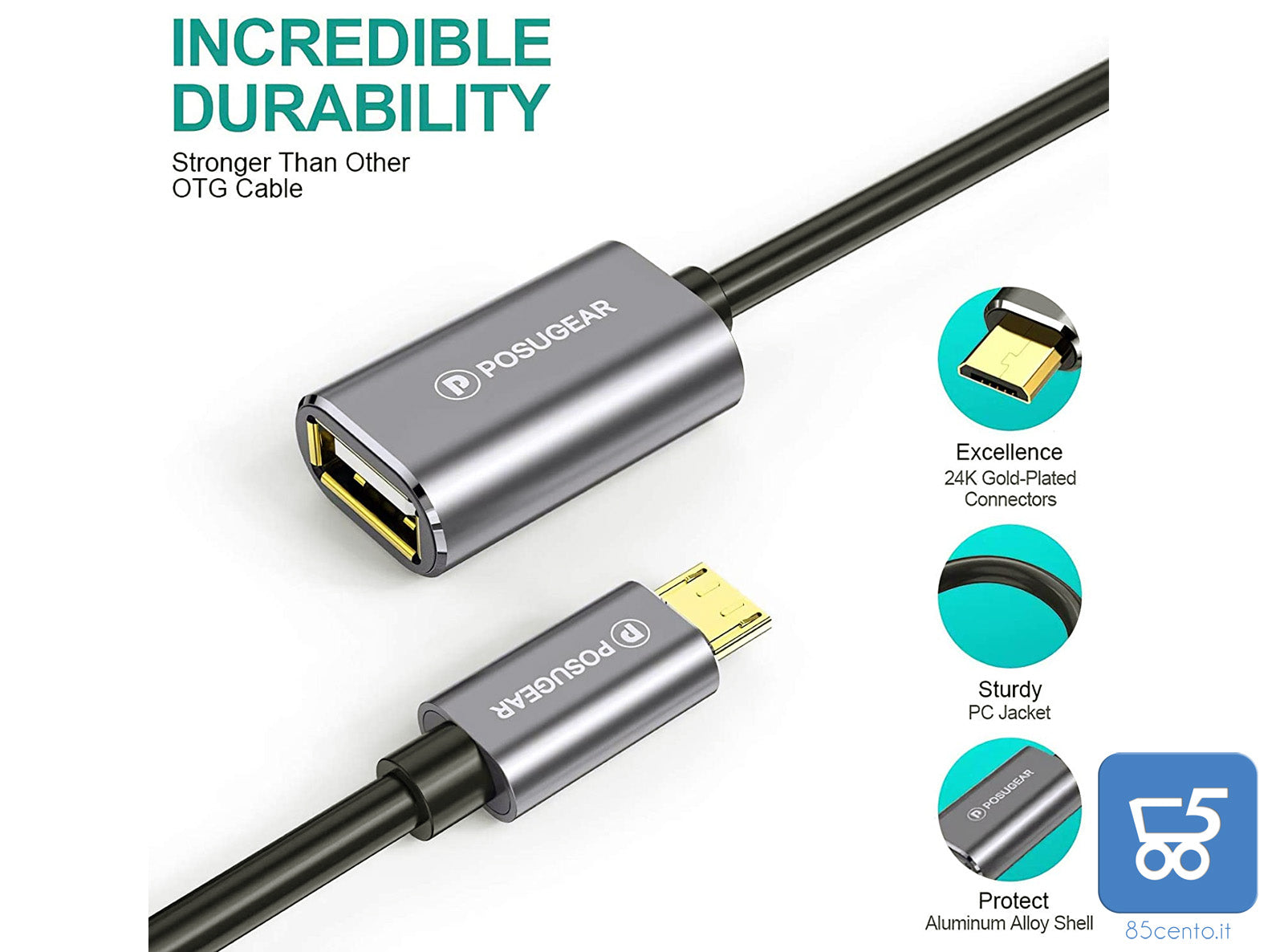 POSUGEAR Cavo OTG - Micro USB Maschio a USB 2.0 Femmina OTG Adattatore Placcato Oro Compatibile con Samsung Galaxy S7 S6 J7  Smartphones e Tablet Android