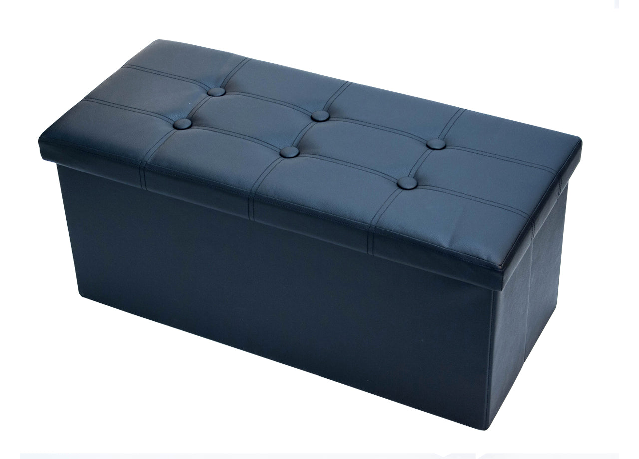 Pouf Contenitore Imbottito Pieghevole In Ecopelle Modello Double Colore Nero
