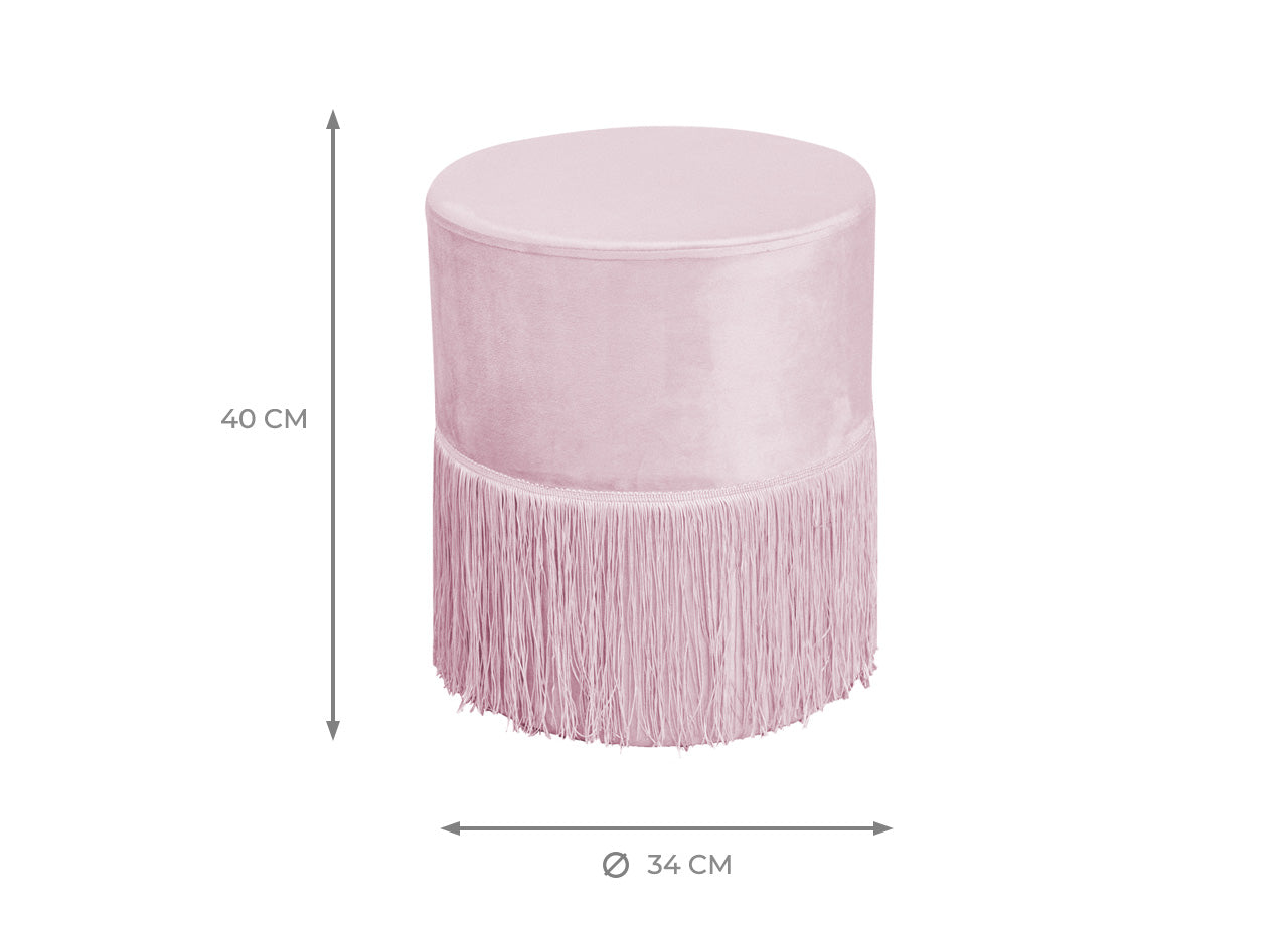 Pouf Salotto/Camera Con Frangette Imbottito Modello Velvet Malibù Tinta Unita - Pouf - Cipria