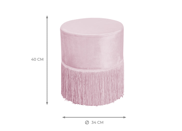 Pouf Salotto/Camera Con Frangette Imbottito Modello Velvet Malibù Tinta Unita - Pouf - Cipria