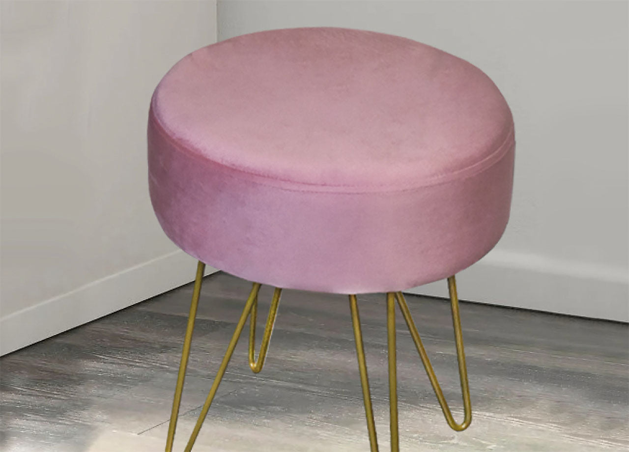 Pouf Salotto/Camera Rotondo Design Moderno Modello Velvet In Tinta Unita - Pouf - Rosa Antico