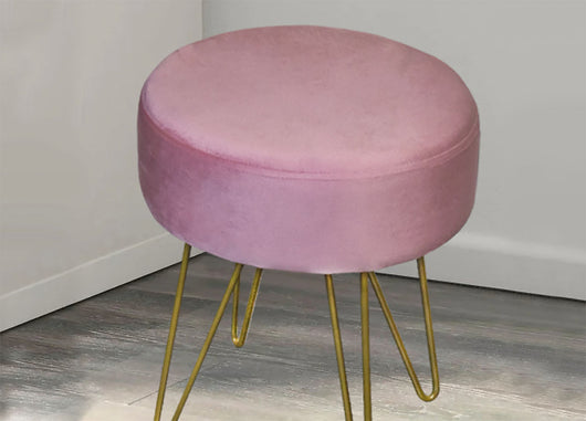 Pouf Salotto/Camera Rotondo Design Moderno Modello Velvet In Tinta Unita - Pouf - Rosa Antico