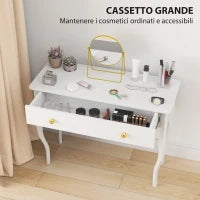 Tavolo Toeletta e Consolle da Ingresso con Ampio Cassetto in Legno, 100x40x74 cm, Bianco
